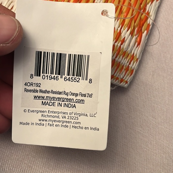 Cape Craftsmen Reversible Weather-Resistant Rug Orange Floral 3'x5' - Picture 4 of 6